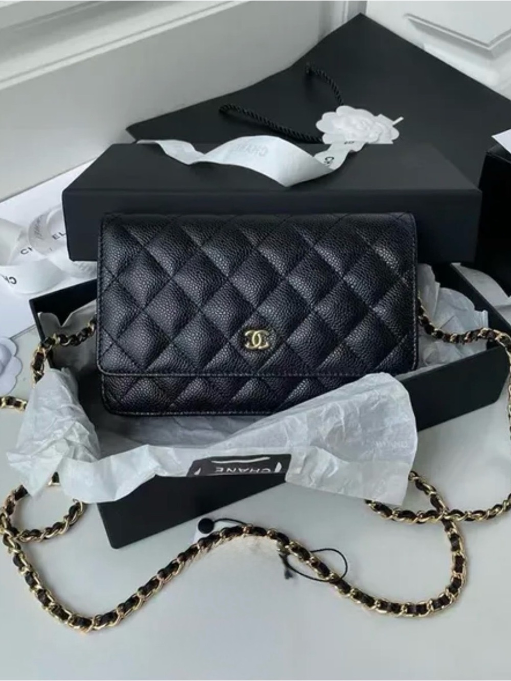 Designer Luxury Women’s Shoulder Bag Black Quilted Leather WOC